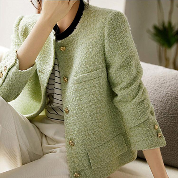 ツイードジャケット レディース 40代 長袖ノーカラージャケット ショット丈ツイードコート 春コートアウター 秋服 大人韓国風 通(4)