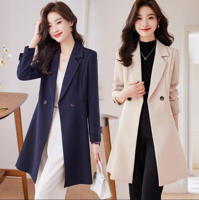 大きいサイズS~4XL スーツ レディース 長袖 折り襟 テーラードジャケット ロングスーツコート トレンチコート 無地 スリム 女性