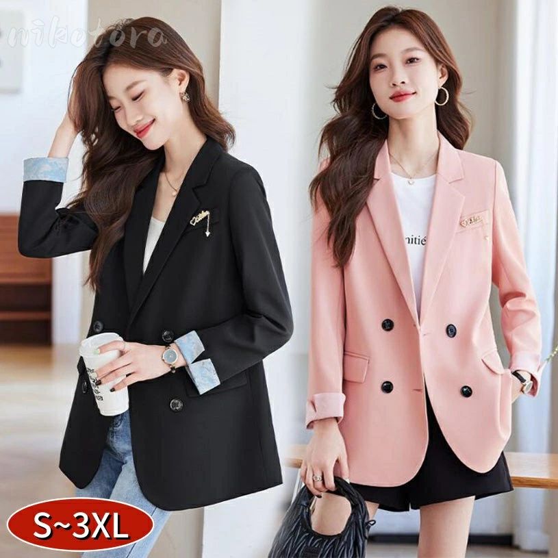 洗える レディース ジャケット単品 スーツコート テーラードジャケット 長袖 ブレザー ダブルブレスト カジュアル オールシーズ