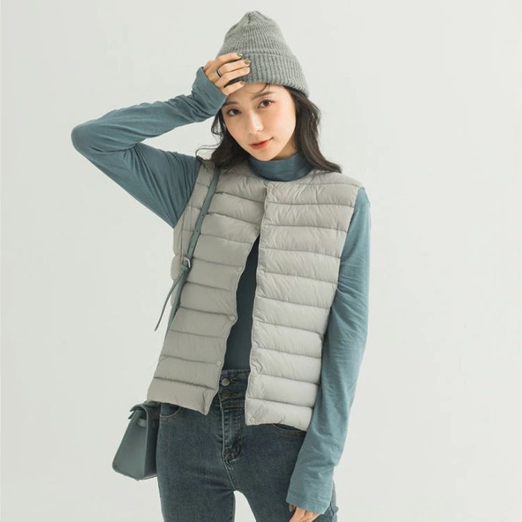 Kind Pickの7色選べる!インナーダウンベスト ラウンドネック ダウン Vネック インナー 軽量 ベスト 収納袋付き 薄手 秋 暖かい 大きいサイズ｜アングル3