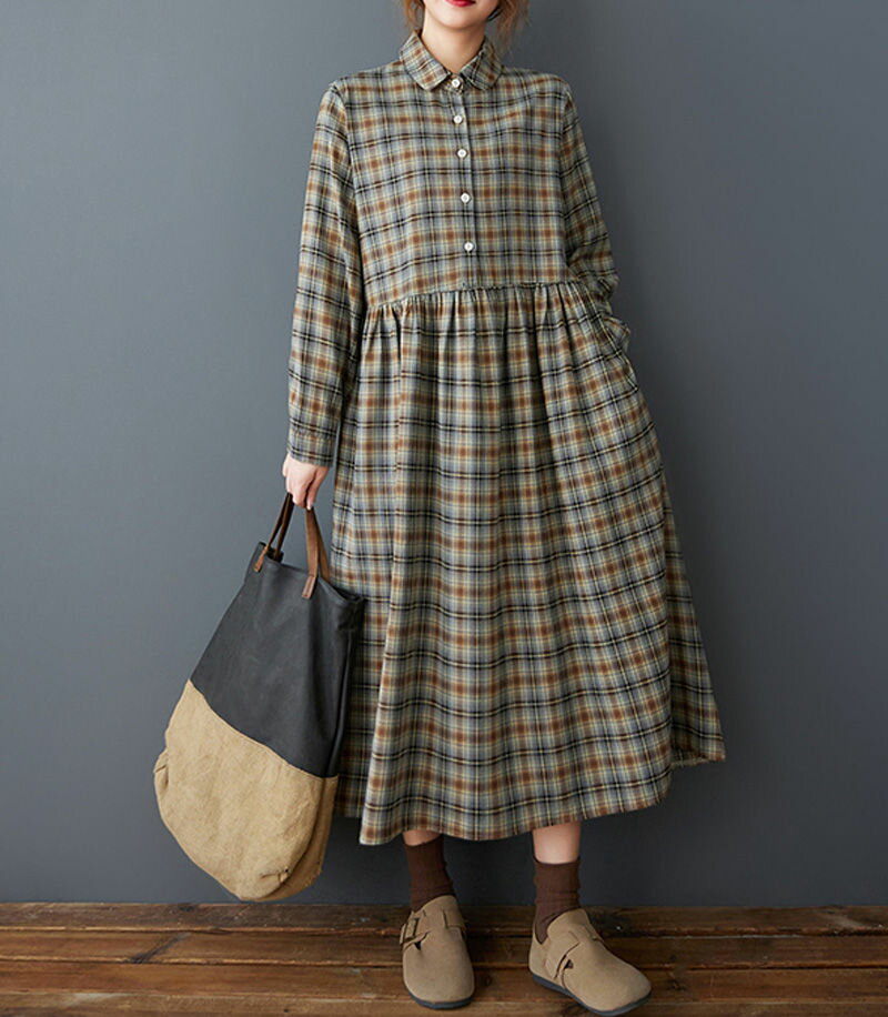 シャツワンピース チェック 秋冬 ワンピース レディース きれいめ ロングワンピース 長袖 冬 春 チェック柄 ワンピース ロング