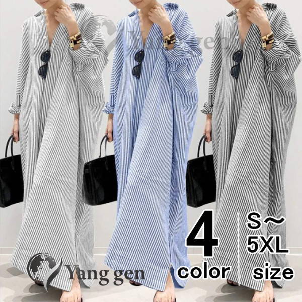 ワンピース ロングワンピース マキシワンピース シャツワンピース ストライプ ペンシルストライプ カーディガン コットンリネン