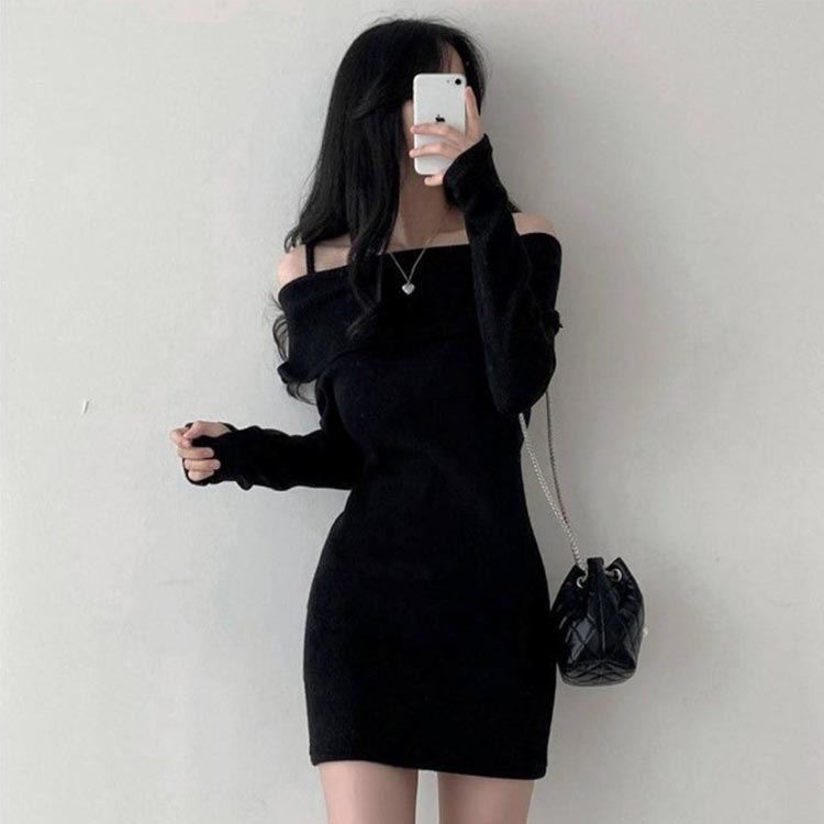 オフショルダー ニットワンピース タイト ミニ 肩紐 ワンピース ニット レディース 大きいサイズ セクシー キャバ ドレス 秋 秋