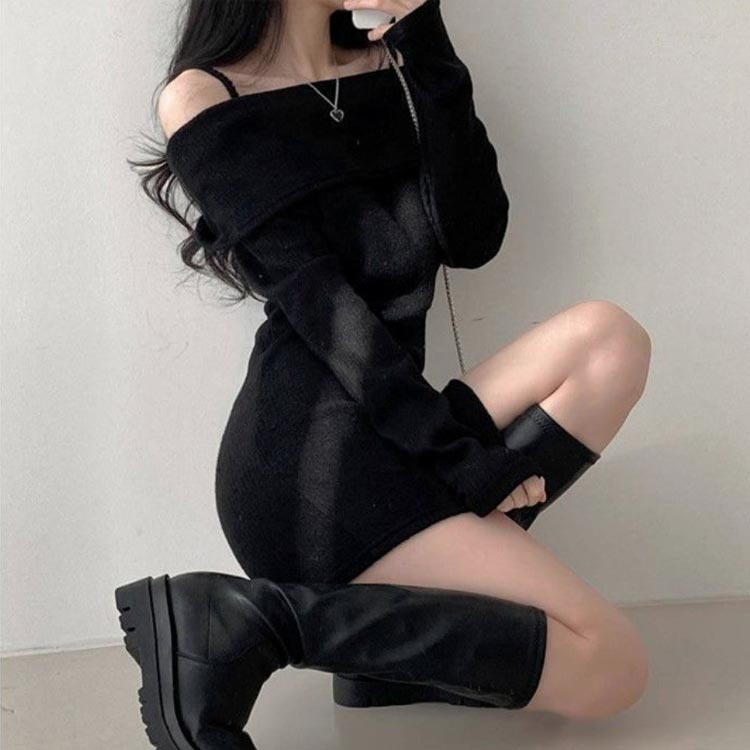 オフショルダー ニットワンピース タイト ミニ 肩紐 ワンピース ニット レディース 大きいサイズ セクシー キャバ ドレス 秋 秋