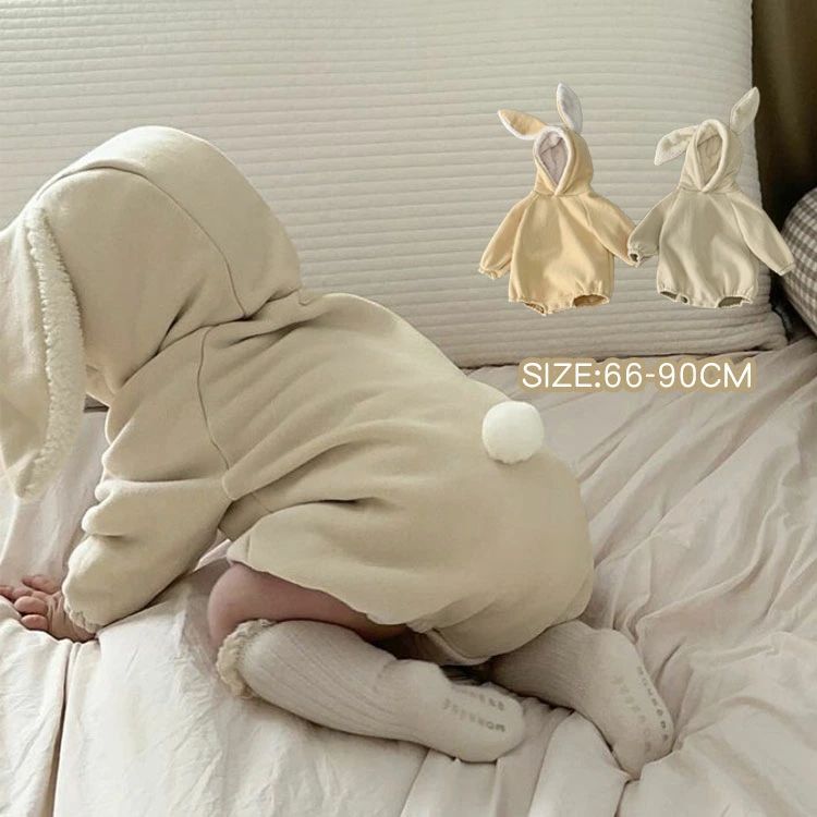 ロンパース うさぎ 裏起毛 ロンパース カバーオール 柔らかい 無地 赤ちゃん 肌着 パジャマ ジャンプス..
