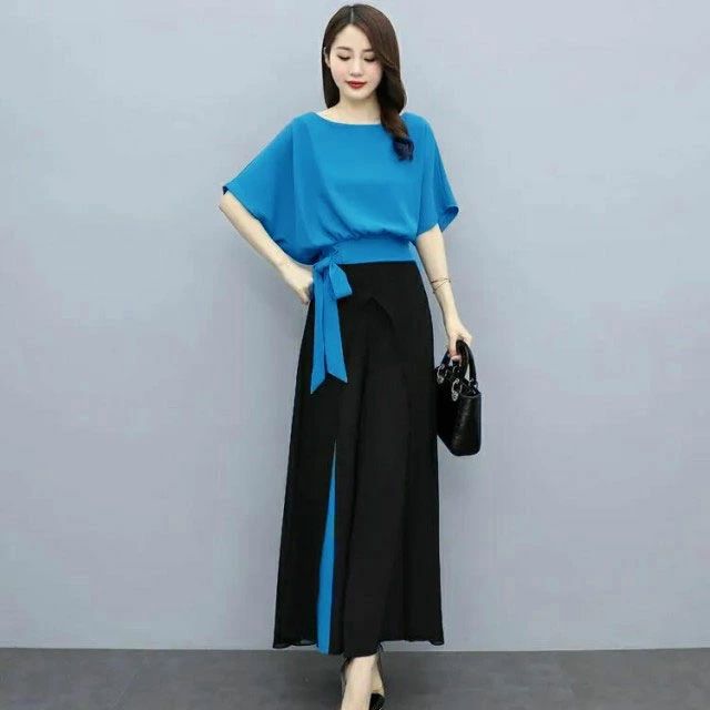 半袖 パンツドレス フォーマル シフォン レディース 夏 送料無料 2点セット パーティードレス ロング パンツ シャツ セットアッ