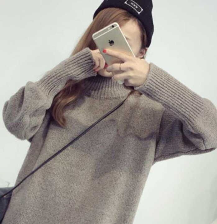 ニットワンピース ニットワンピ レディース ニット セーター トップス チュニック ハイネック タートルネック リブニット シンプ