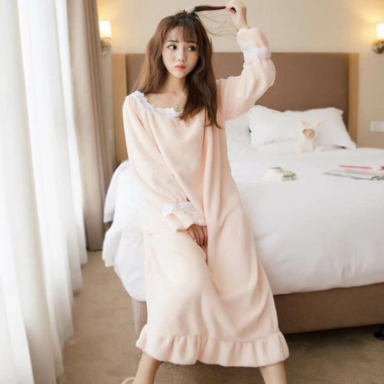 冬新作 レディース 姫系 もこもこ ルームワンピース パジャマ マキシ丈 冬用 暖かい 防寒 もこもこ ネグリジェ 寝巻き 部屋