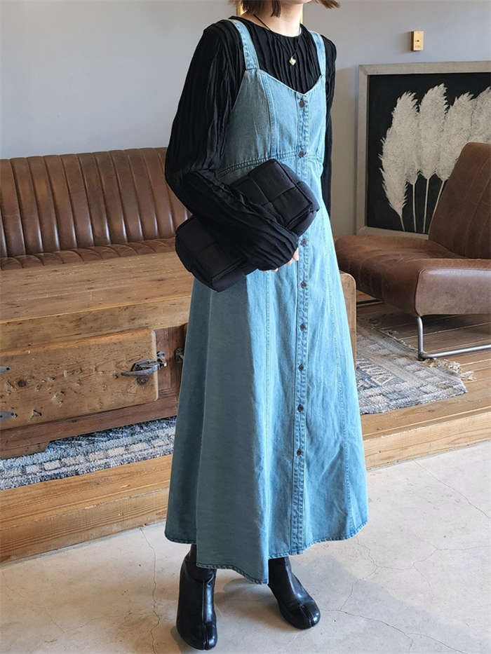 フ ジャンスカ オーバーオール サロペット フロントボタン ノースリーブ 冬 秋 夏 春 レディース ワンピース ジャンパースカート