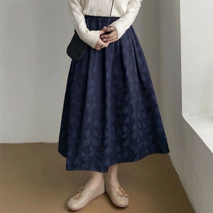 きれい シンプル カジュアル 可愛い 無地 大きめ ゆったり ウエストゴム 柄 ミモレ ボトムス スカート ロング フレア ジャガード