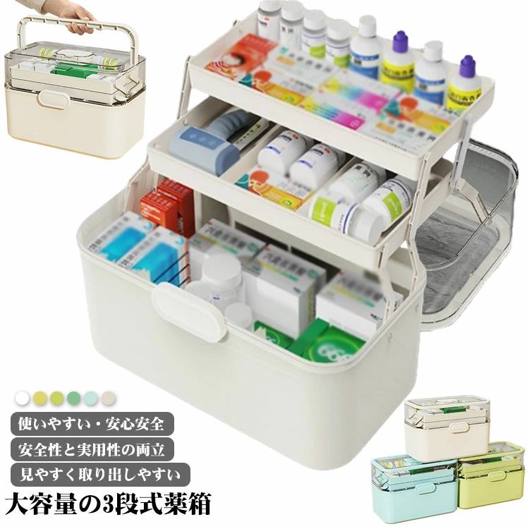 裁 防水 災害用 くすりばこ かわいい ミニケース付き 小物入れ 薬入れケース 大容量 収納ボックス 折り..