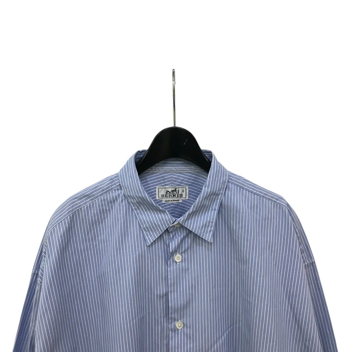 【中古】HERMES　ストライプシャツ ブルー×ホワイト サイズ：16 【180425】（エルメス）