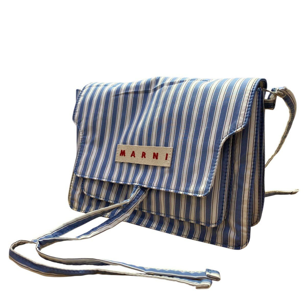 【中古】MARNI　ストライプショルダーバッグ SBMP0098U0 スカイブルー×ホワイト 【180425】（マルニ）