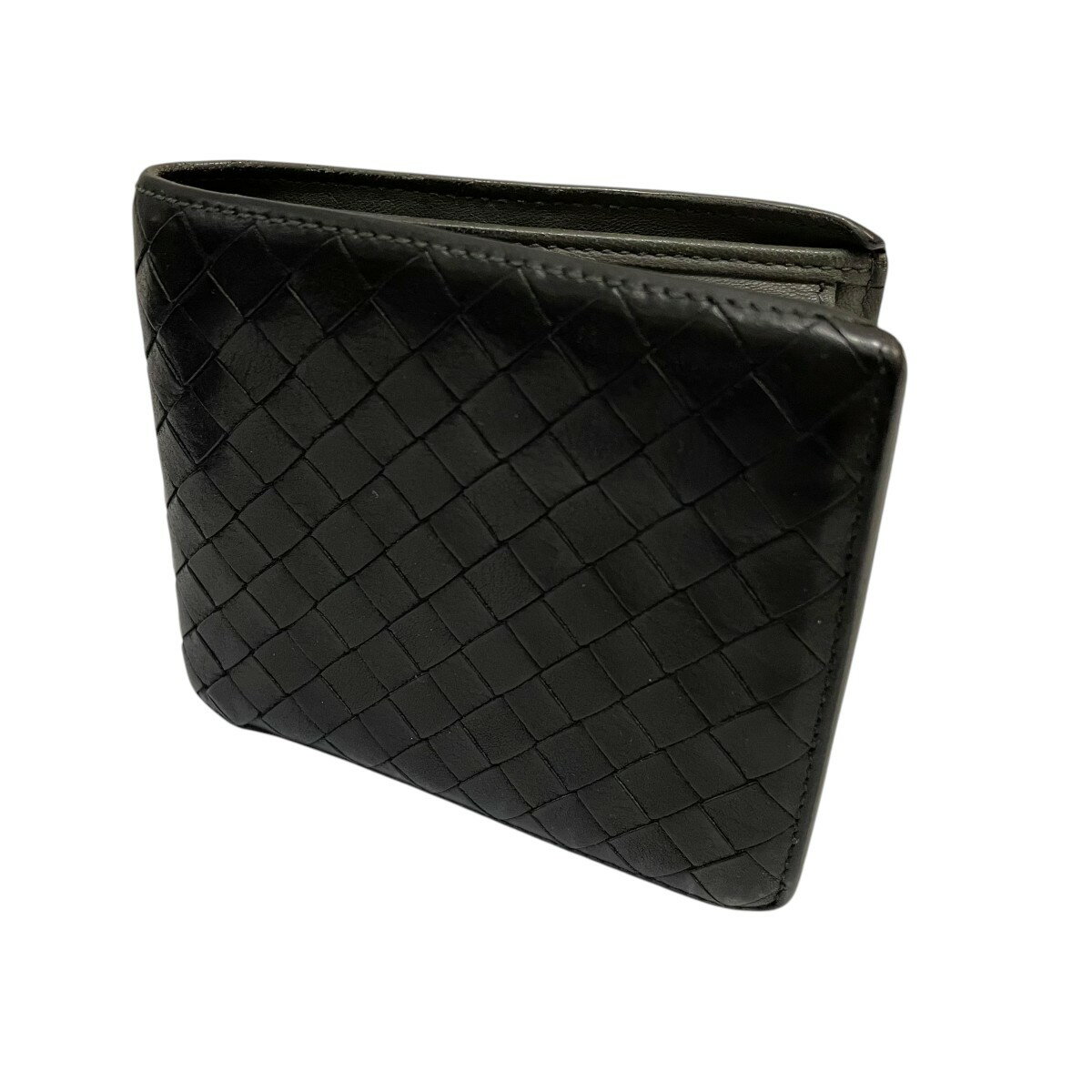 【中古】BOTTEGA VENETAイントレチャート 2つ折り財布 ブラック【価格見直し】