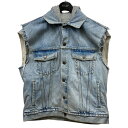 【中古】GUCCI HOLLYWOOD BABYLON フード付デニムベスト 697042 ライトインディゴ×グレー サイズ:46 【220425】(グッチ)
