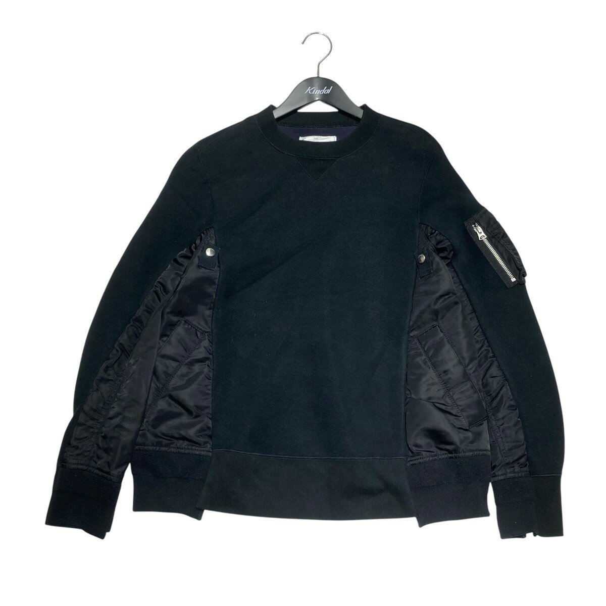 【中古】sacai 21AW Sponge Sweat×MA-1 Pullover クルーネックスウェット SCM-032 ブラック サイズ:1 【230425】(サカイ)