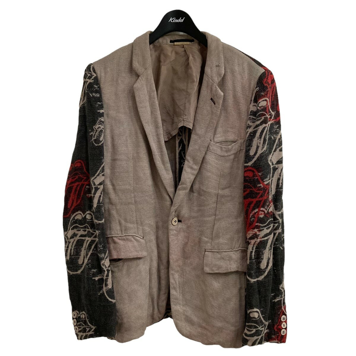 【中古】COMME des GARCONS HOMME PLUSローリングストーンズテーラードジャケット PQ-J038 グレー×ベージュ サイズ:S【価格見直し】