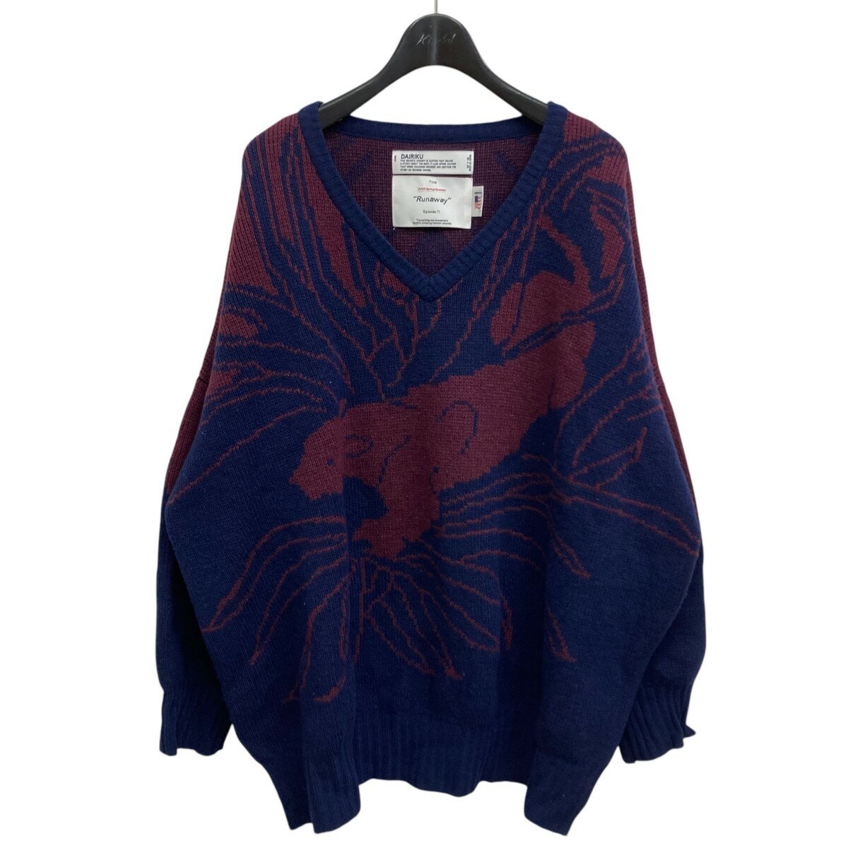 【中古】DAIRIKU 23SS Leopard Pullover Knit Vネックニット ネイビー×ボルドー サイズ:M 【080525】(ダイリク)