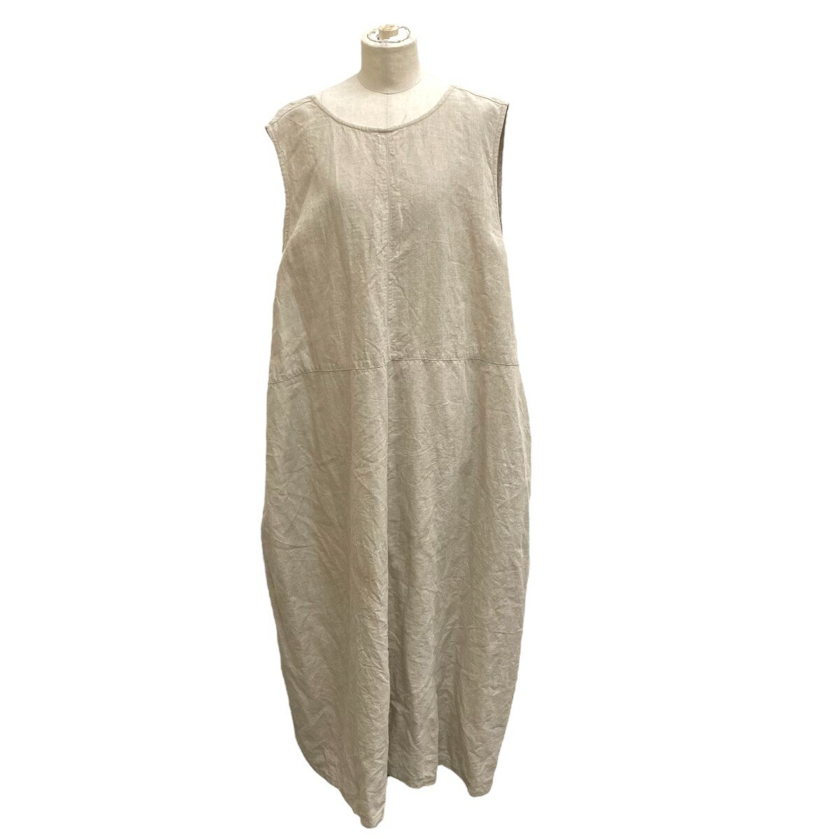【中古】nest Robe 22SS ブラックリネンバックVネックノースリーブワンピース ノースリーブワンピース 01222-1194-12 アイボリー サイズ:F 【090525】(ネストローブ)