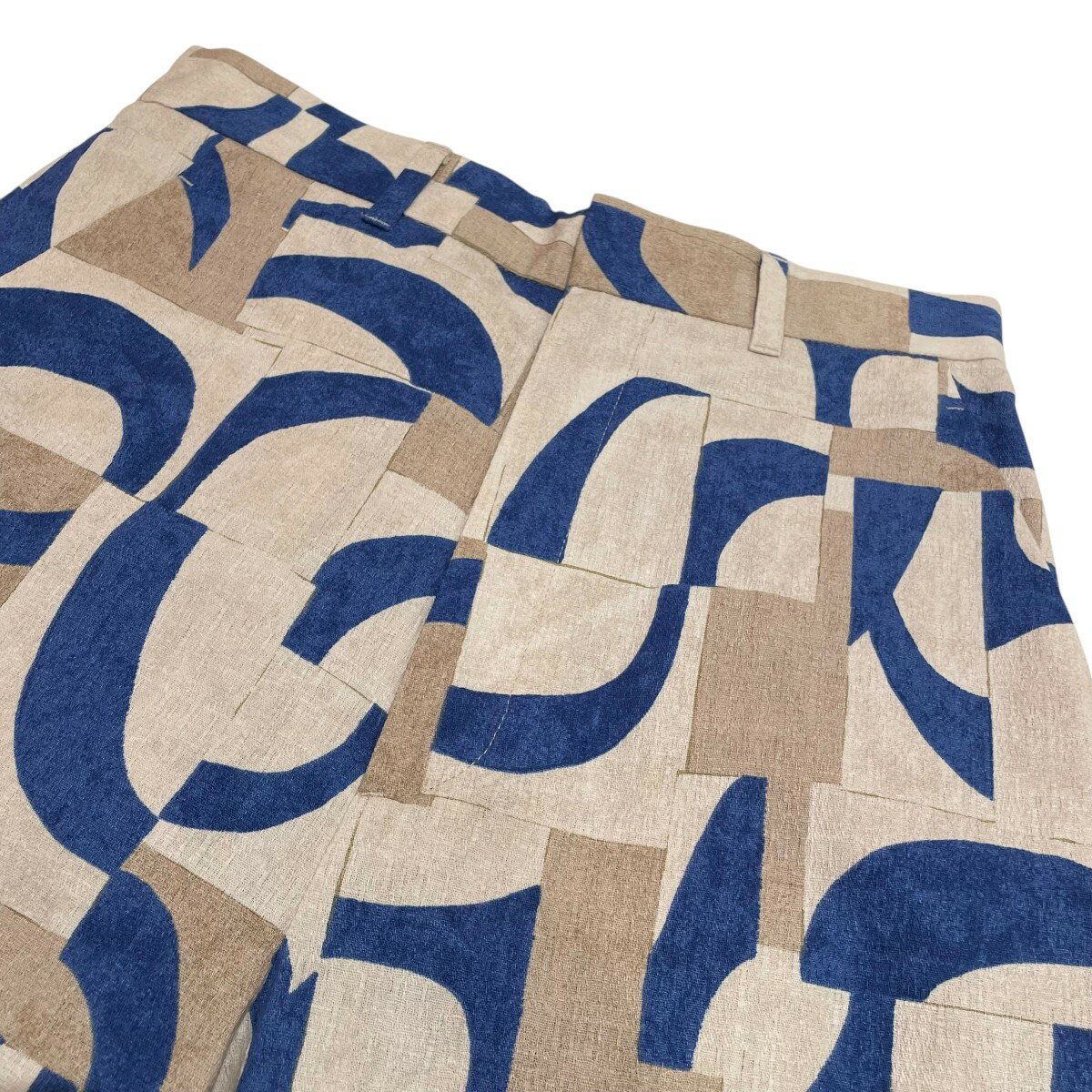 【中古】6(ROKU) BEAUTY＆YOUTHCOTTON KIKA PANTS 総柄パンツ 8416-299-0399 ブルー×ベージュ サイズ：34【価格見直し】