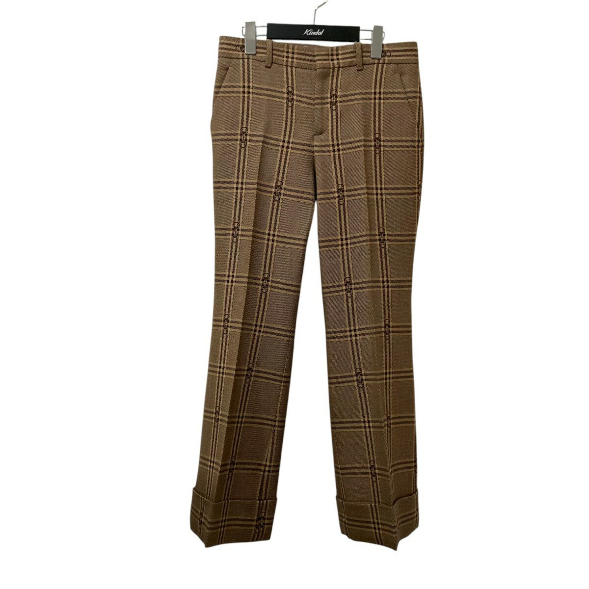 【中古】GUCCI ホースビット チェックウール トラウザー 756017 ベージュ サイズ:42 【200525】(グッチ)