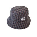 【中古】MIU MIU 23AW ギンガムチェックロゴ バケットハット 5HC196 2F84 グレー×レッド サイズ:S 【240525】(ミュウミュウ)