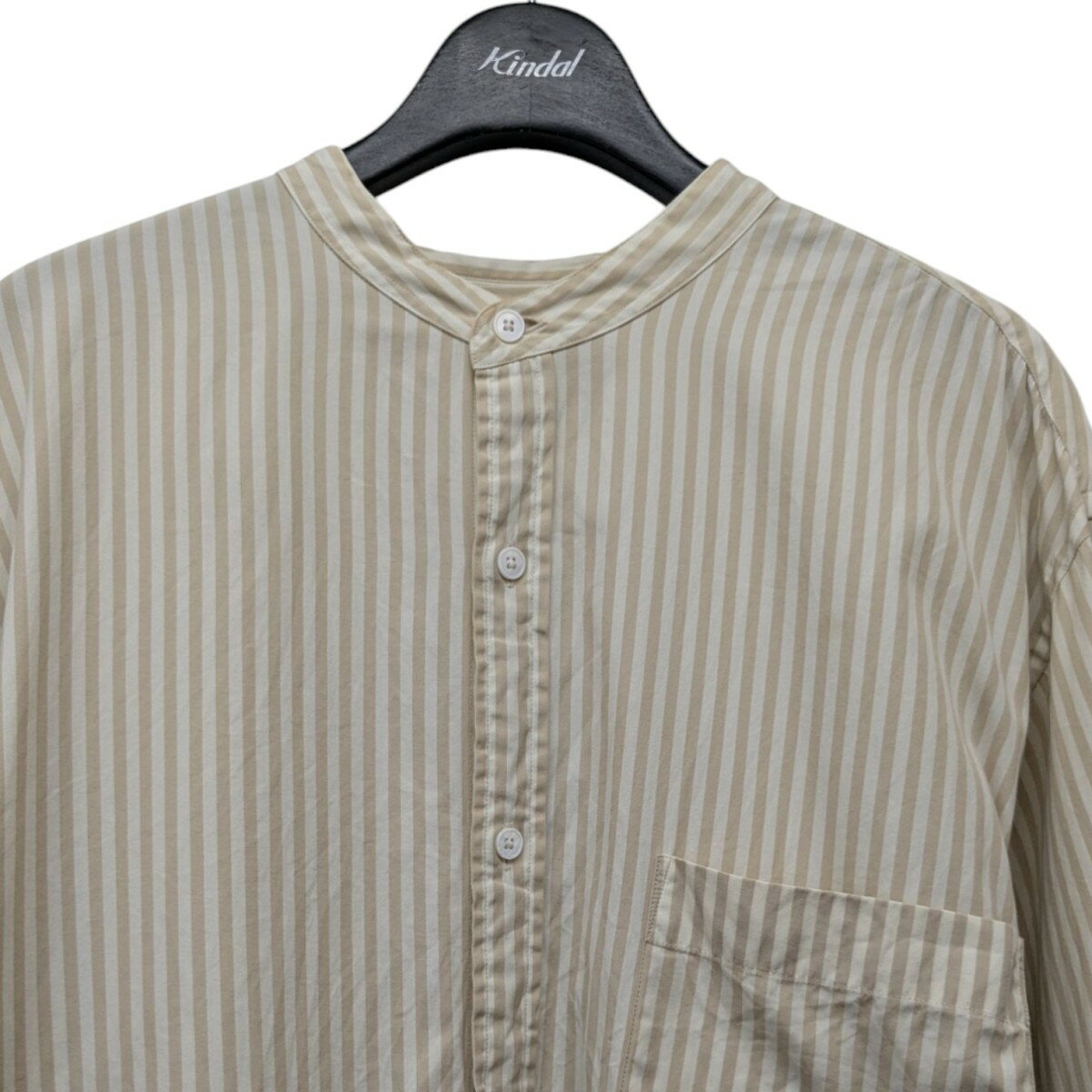 【中古】steven alanLOOSE FIT スタンドカラーストライプシャツ 8199-218-4939 ベージュ×ホワイト サイズ：L【価格見直し】