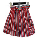 【中古】MIU MIU バックロゴプリントコットンバルミューダショートパンツ MP1377 レッド×ブルー サイズ:36 【290525】(ミュウミュウ)