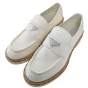 【中古】PRADA トライアングルロゴローファー アイボリー サイズ:7 【290525】(プラダ)