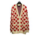 【中古】GUCCI ハートモチーフカーディガン 665119 XKBYX ベージュ×レッド サイズ:S 【300525】(グッチ)