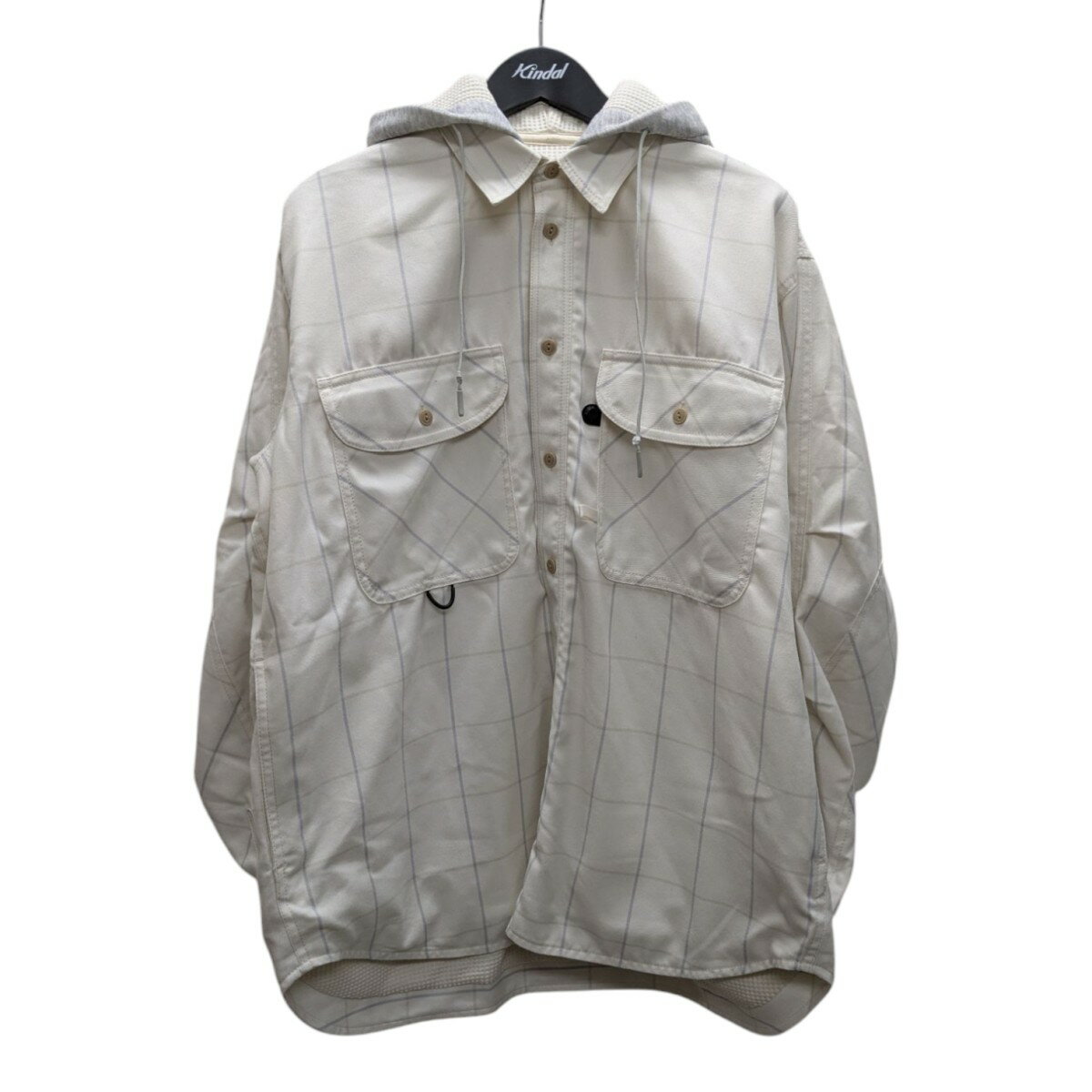 【中古】DAIWA PIER39 23AW TECH HOODED WORK SHIRTS フーデッドチェックシャツ BE-82023W ホワイト サイズ:S 【310525】(ダイワピア39)