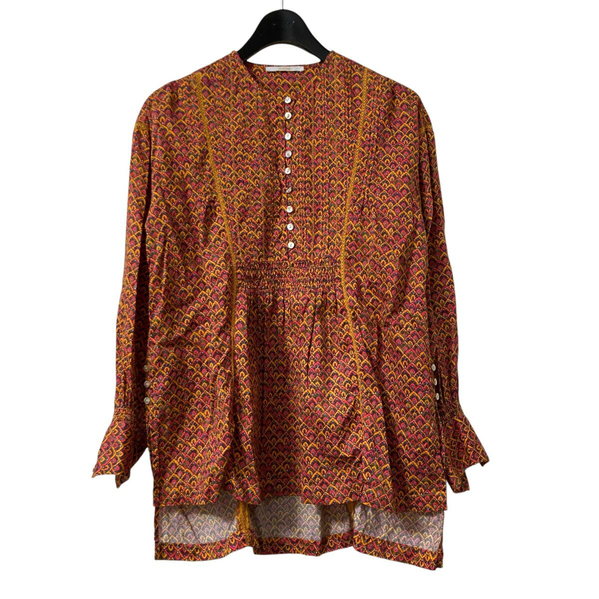 【中古】SOULEIADO24AW コットンプリント チュニックブラウス チュニックブラウス 75-01-44-01303 オレンジ サイズ：36【価格見直し】