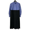 【中古】ENFOLD KNIT-LAYERED PLEATS DRESS ストライプシャツ切替ドレス 300FA733 1880 ブルー×ブラック サイズ:36...