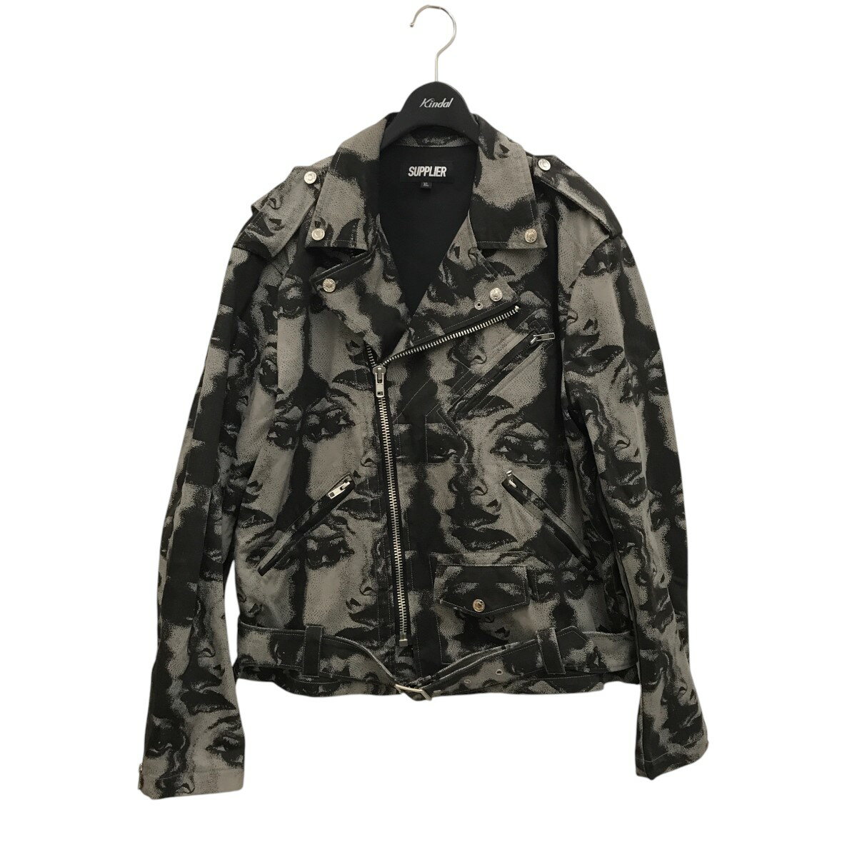 【中古】SUPPLIER　Face Denim Riders Jacket 総柄 ライダースジャケット グレー サイズ：XL 【050625..