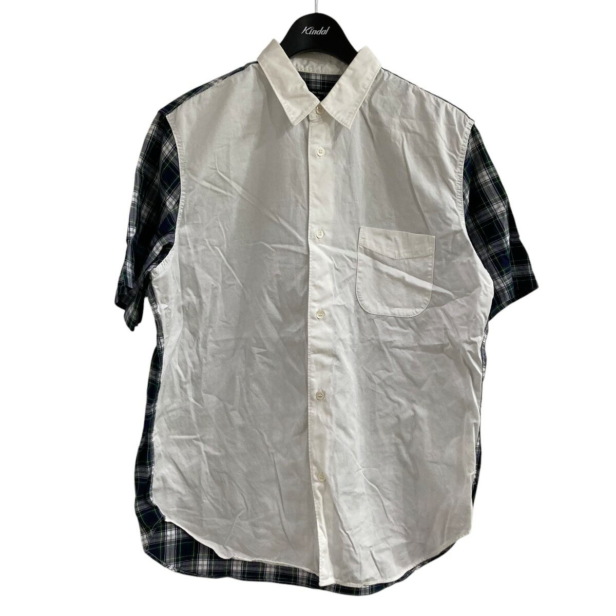 【中古】COMME des GARCONS HOMME　ハーフスリーブ切替シャツ ホワイト×グリーン