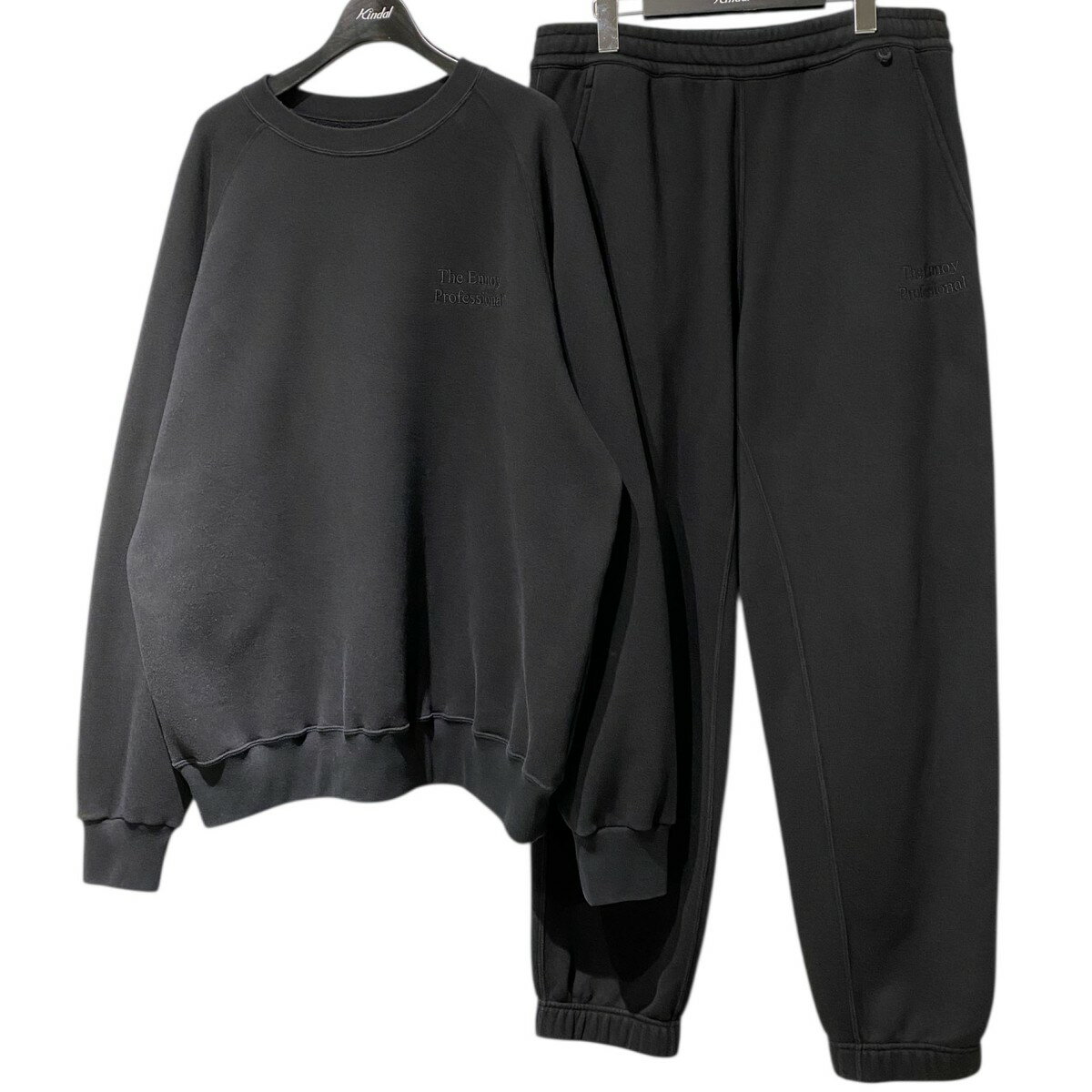 【中古】THE ENNOY PROFESSIONAL22AW Crew Neck Sweat&Sweat Pantロゴ刺繍スウェット&スウェットイージーパンツ セットアップ ブラック サイズ:L/L(〜105cm)【価格見直し】