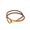 【中古】HERMES ジャンボ 2連ブレスレット レザーブレスレット ブラウン×ゴールド 【300625】(エルメス)