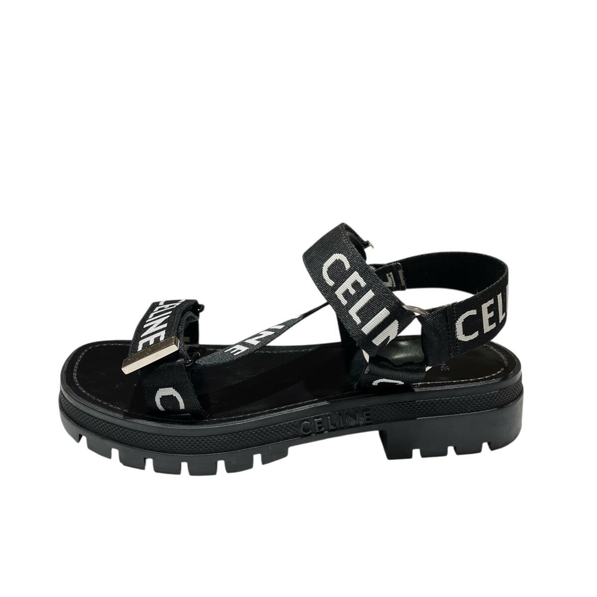 【中古】CELINEレオストラッピー ロゴデザイン ストラップサンダル ブラック サイズ：41【価格見直し】