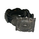 【中古】NAVAJO Tom Charlie ナバホ族 コンチョベルト VINTAGE ブラック 【080725】(ナバホ)