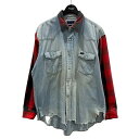 【中古】Wrangler リメイクパッチワークシャツ ライトインディゴ・レッド・ブラック サイズ:XL 【260725】(ラングラー)|詳細画像