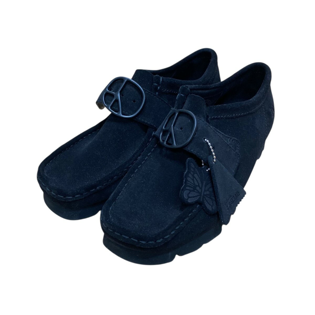 【中古】Needles×CLARKSWallabee - Peace Buckle ワラビーピースバックルシューズ ブラック サイズ：25..