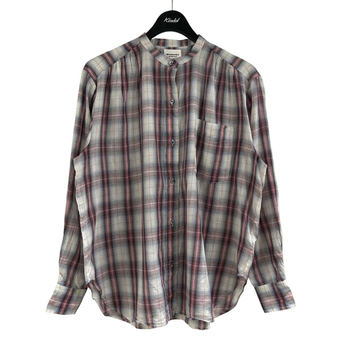 【中古】MARANT ETOILEバンドカラーチェックシャツ ホワイト×ピンク サイズ：34【価格見直し】のサムネイル