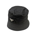【中古】PRADA バケットハット/サフィアーノレザープレート ブラック サイズ:XXL 【300725】(プラダ)