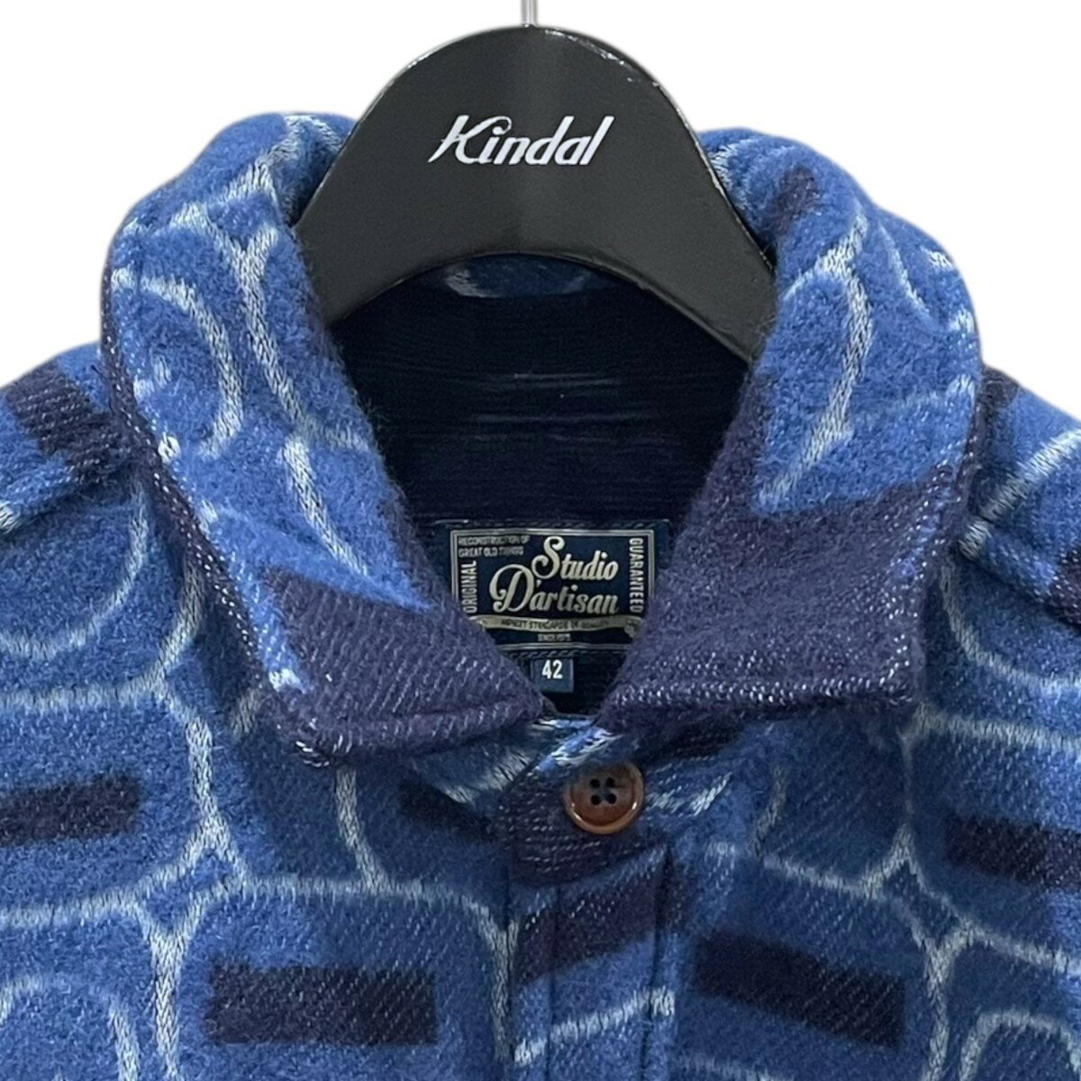 【中古】STUDIO D’ARTISAN　総柄ジャケット 45th AINU BLANKET SHIRT 45周年 アイヌブランケットシャツ SP-106 ネイビー・ブルー・ホワイト サイズ：42 【050825】（ステュディオ ダ ルチザン）