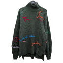 【中古】mame kurogouchi Cable Knit Pullover with Hand Stitched letter ステッチニットセーター グリーン サイズ:2 【080825】(マメクロゴウチ)