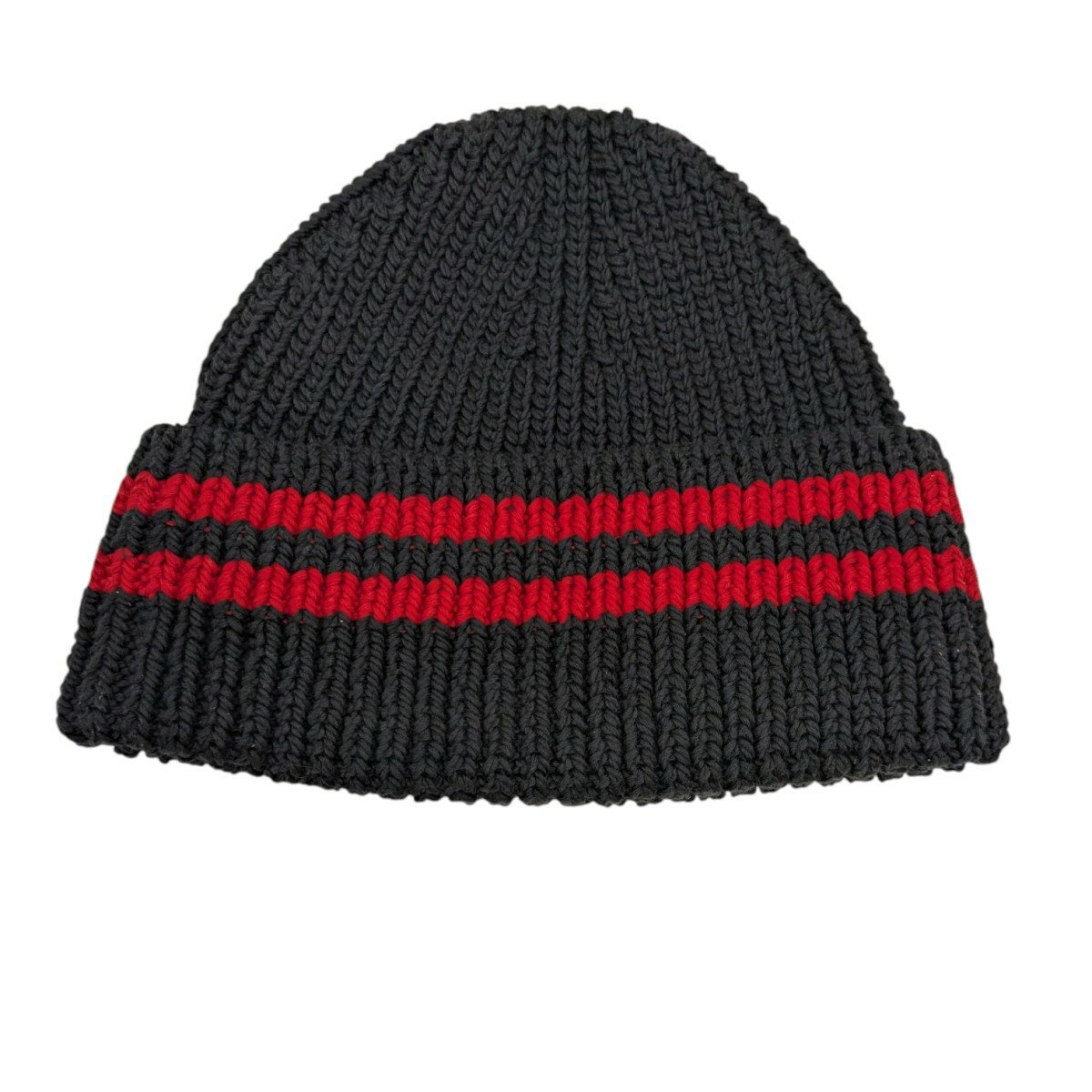 【中古】PRADA　ニットキャップ ダークネイビー×レッド サイズ：M 【100825】（プ...