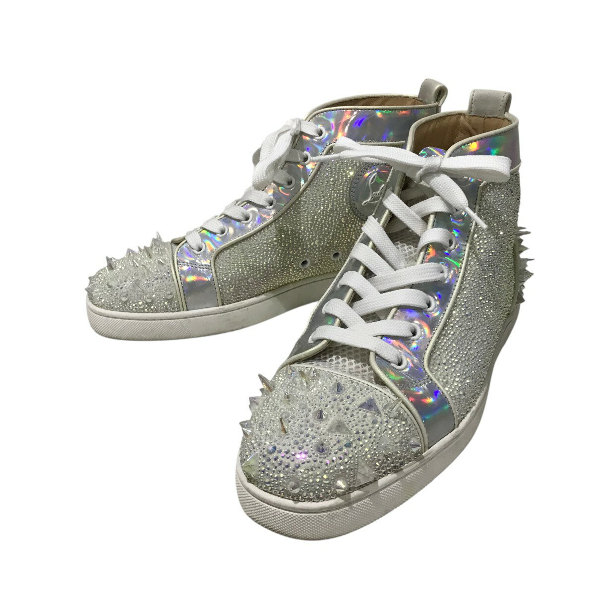 【中古】Christian Louboutinスタッズスワロハイカットスニーカー ホワイト サイズ：41【価格見直し】