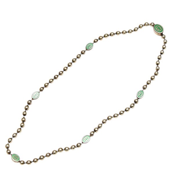 【中古】GUCCIインターロッキングG ボールチェーンネックレス　701611 シルバー×グリーン【価格見直し】(4)