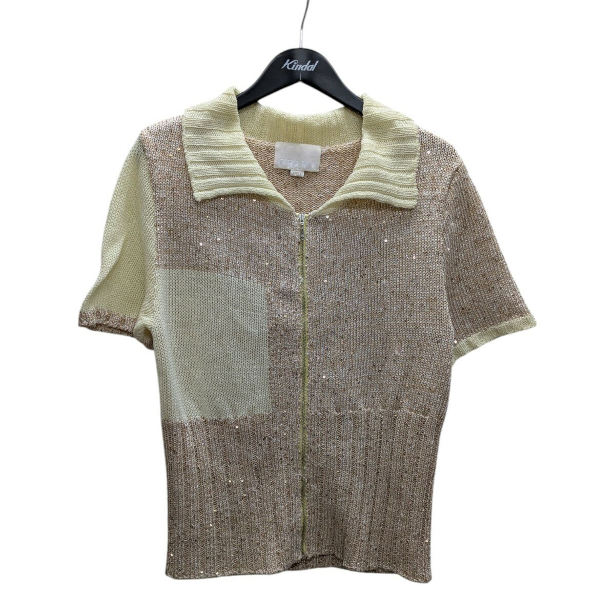【中古】ORIMI24SS GRITTER KNIT PORO スパンコールジップカーディガン S24501 ベージュ サイズ：1【価..