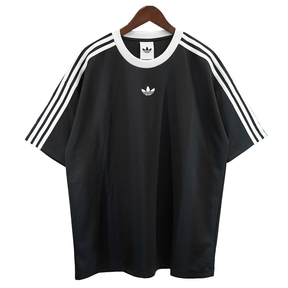 【中古】adidas　ADICOLOR JACQUARD JERSEY ジャガード ジャージー ライン Tシャツ ブラック／ホワイト..